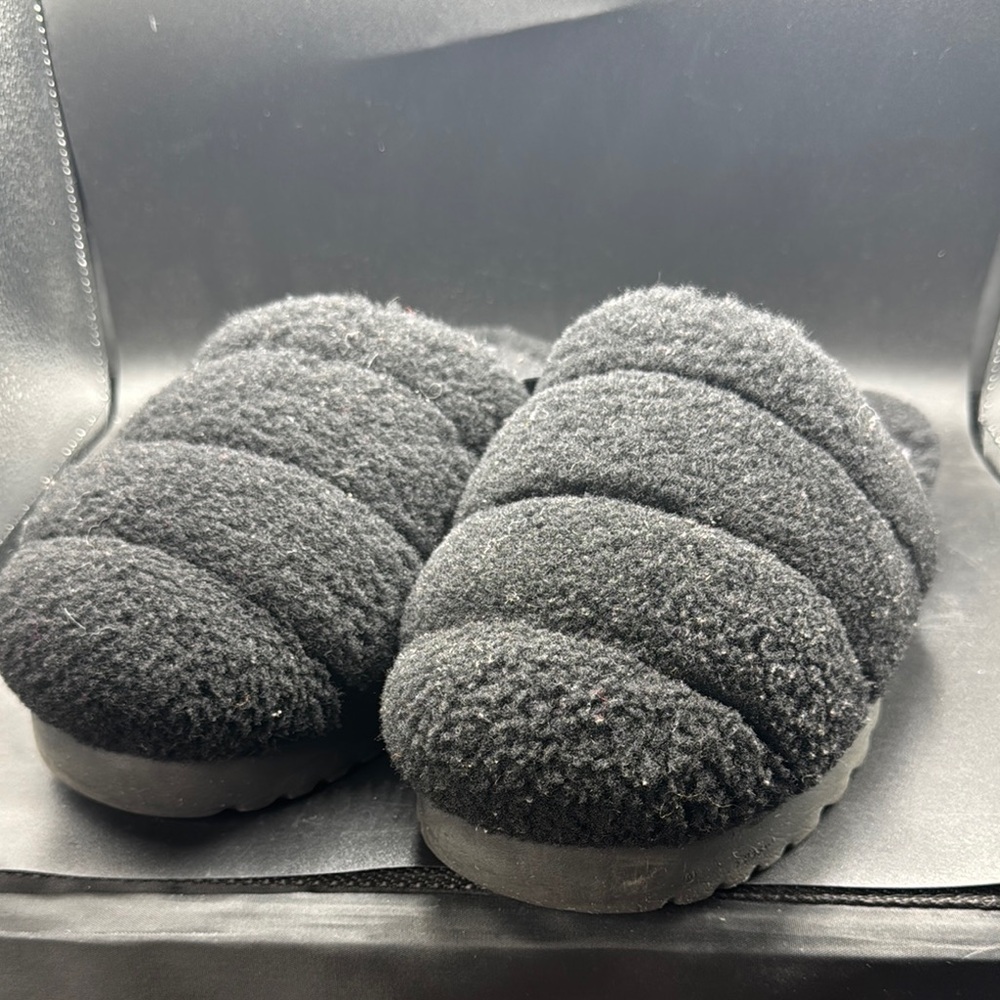 UGG Black Fluffy Slippers